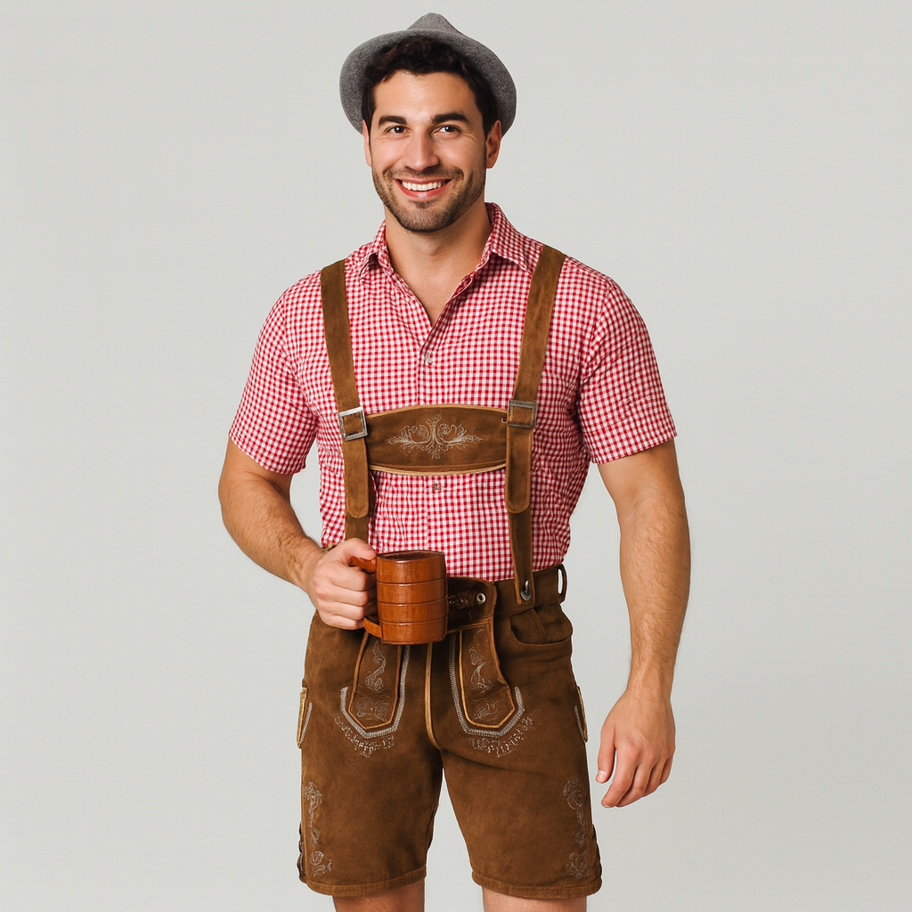 Herren Trachtenset – Kurze Hose mit Stickerei & Karohemd fürs Oktoberfest