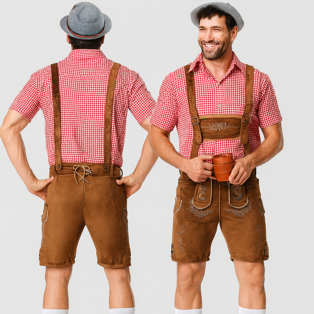 Herren Trachtenset – Kurze Hose mit Stickerei & Karohemd fürs Oktoberfest