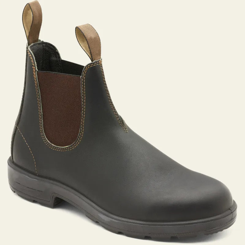 SUENTA Damen Chelsea Boots Elastischer Seiteneinsatz Slip-On-Design Anziehschlaufen Braun