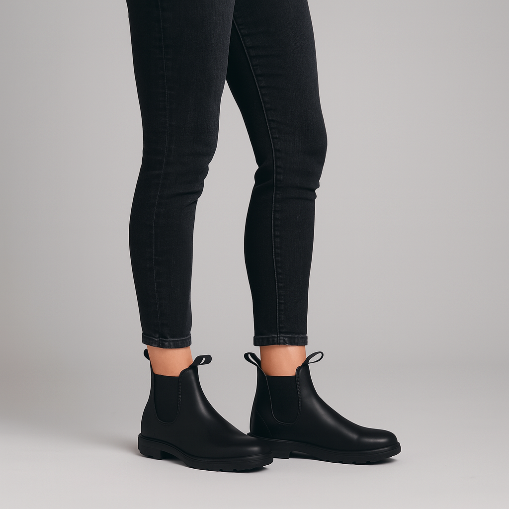 SUENTA Damen Chelsea Boots Elastischer Seiteneinsatz Slip-On-Design Anziehschlaufen