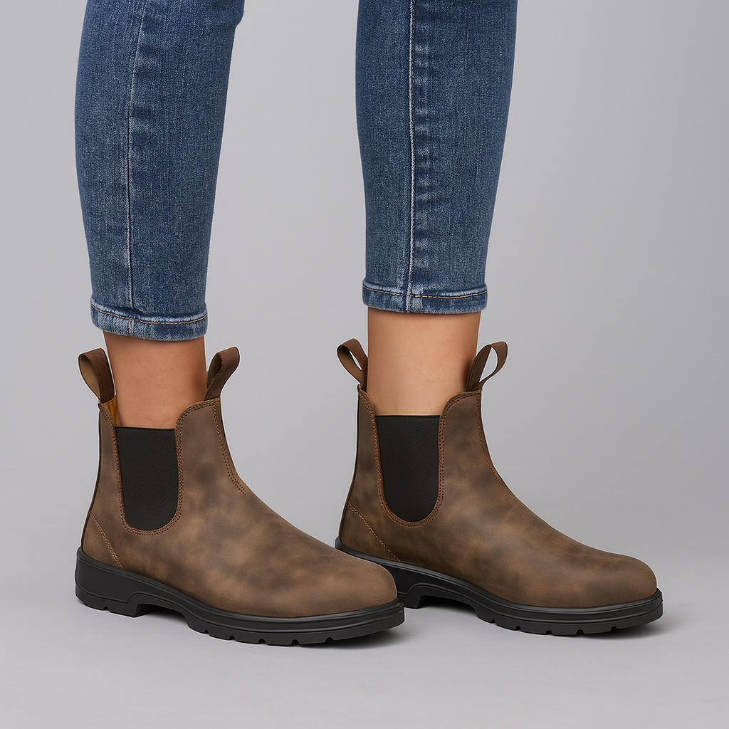 SUENTA Damen Chelsea Boots Elastischer Seiteneinsatz Slip-On-Design Anziehschlaufen