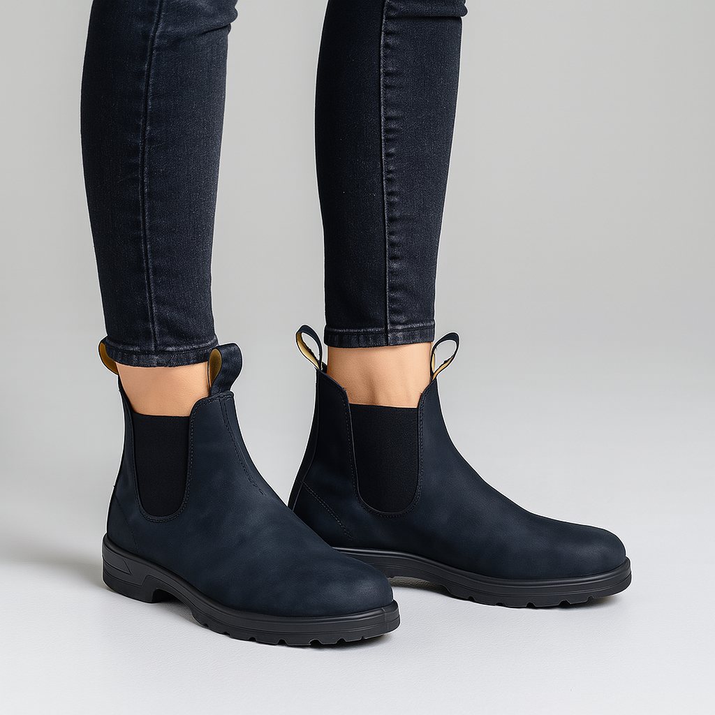 SUENTA Damen Chelsea Boots Elastischer Seiteneinsatz Slip-On-Design Anziehschlaufen