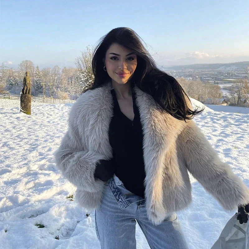 SUENTA Damen Plüsch-Wintermantel aus Kunstfell Wärme Komfort Mantel