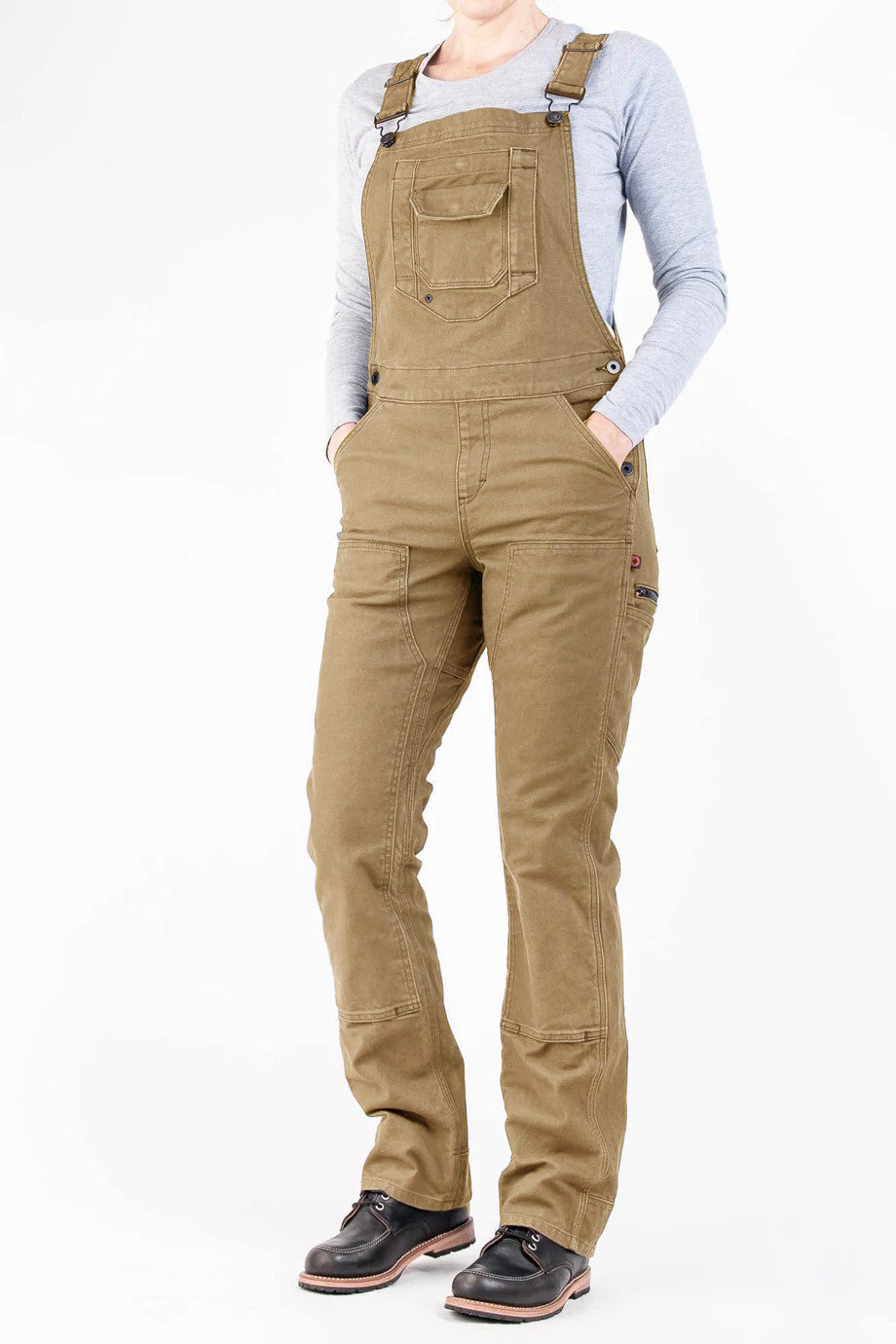 SUENTA Damen Arbeits Overall – Klassischer Stretch-Canvas Einteiler Khaki-Canvas