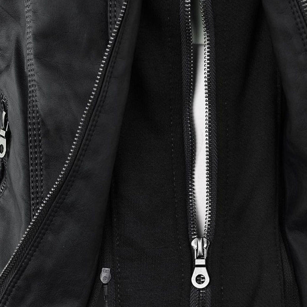 SUENTA Damen Lederjacke Wetterfester Kapuze Schwarz Wasserabweisend