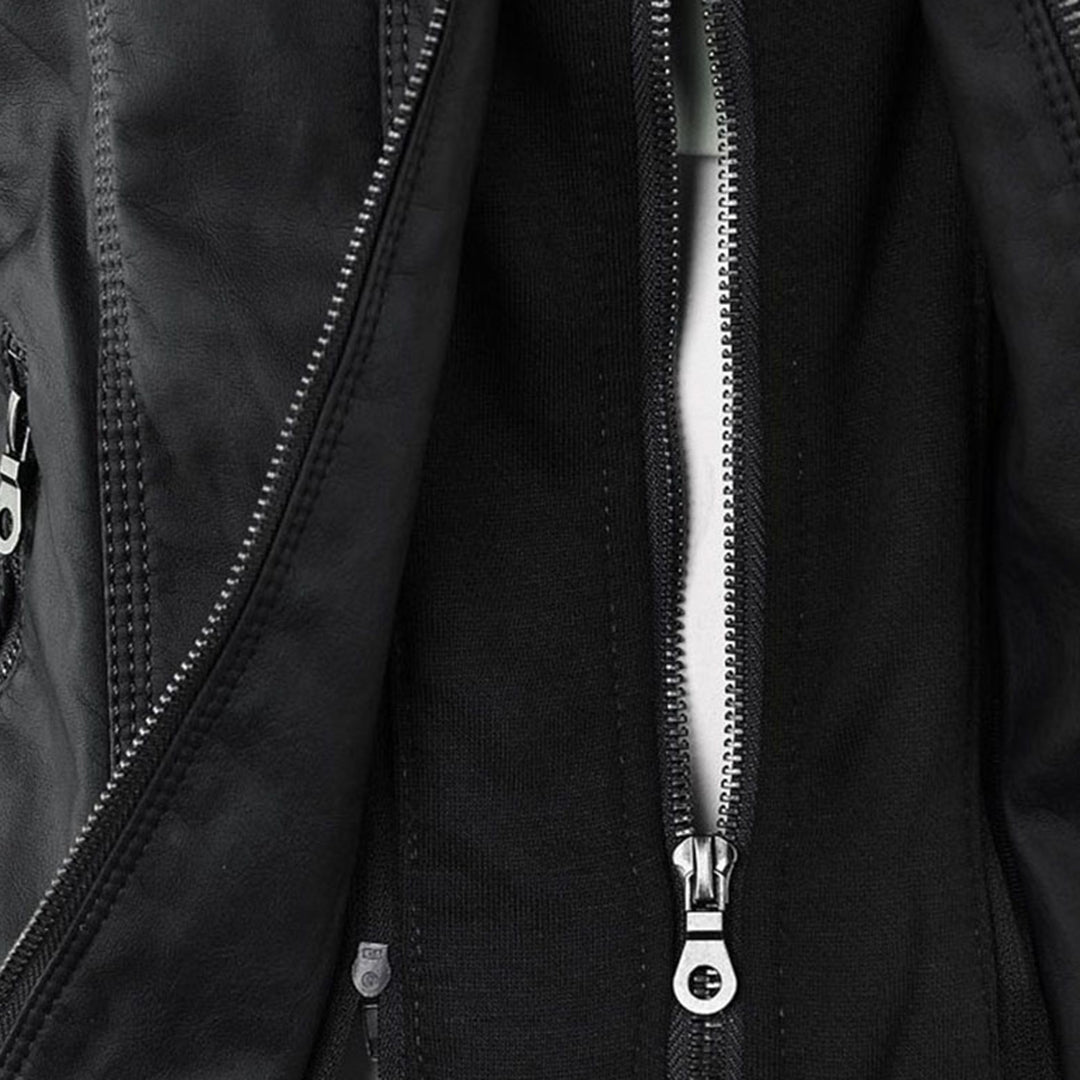 SUENTA Damen Lederjacke Wetterfester Kapuze Schwarz Wasserabweisend