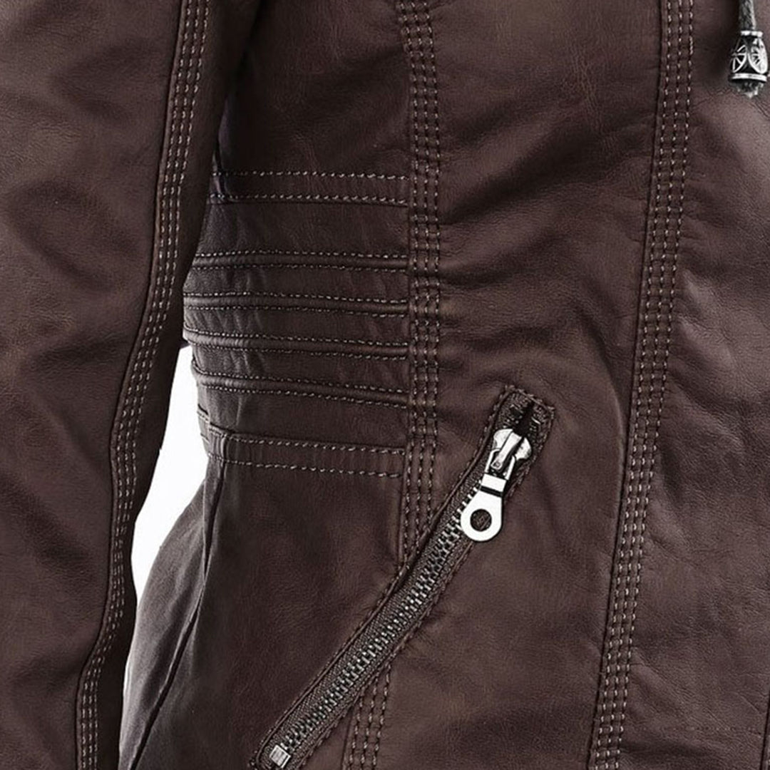 SUENTA Damen Wetterfeste Lederjacke Wasserabweisend Mit Kapuze