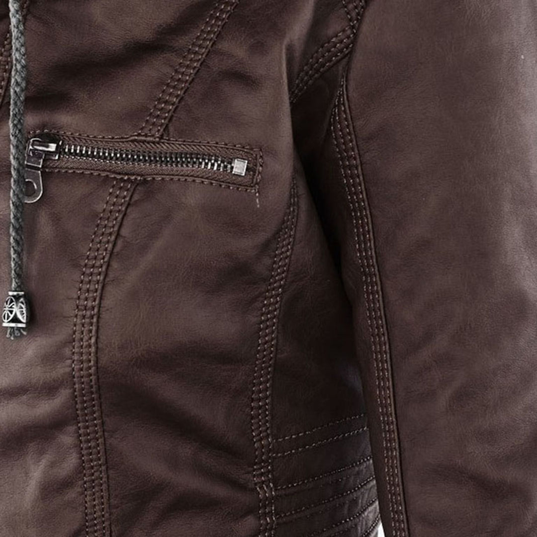 SUENTA Damen Lederjacke Wetterfester Kapuze Schwarz Wasserabweisend