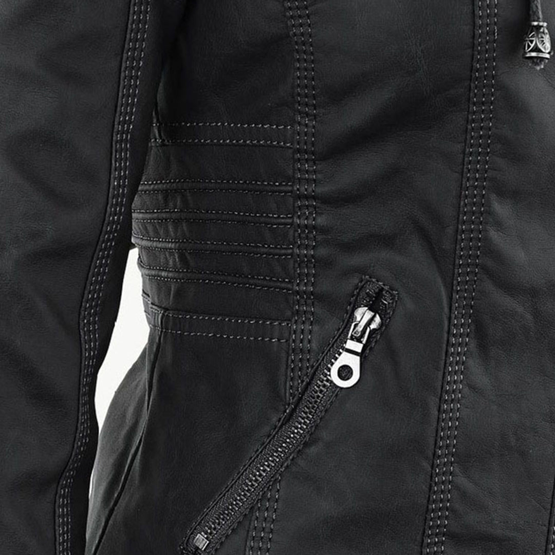 SUENTA Damen Wetterfeste Lederjacke Wasserabweisend Mit Kapuze