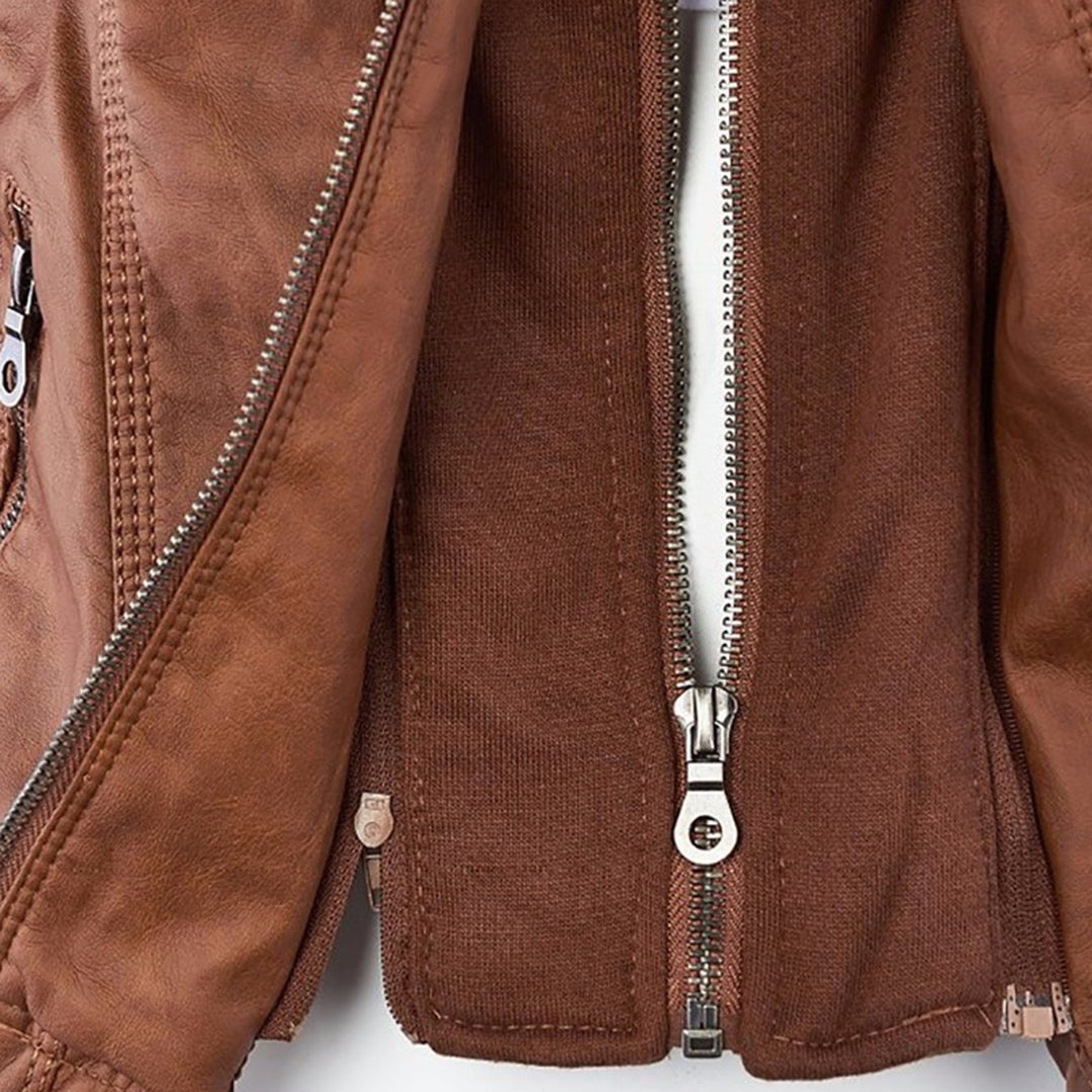 SUENTA Damen Lederjacke Wetterfester Kapuze Schwarz Wasserabweisend