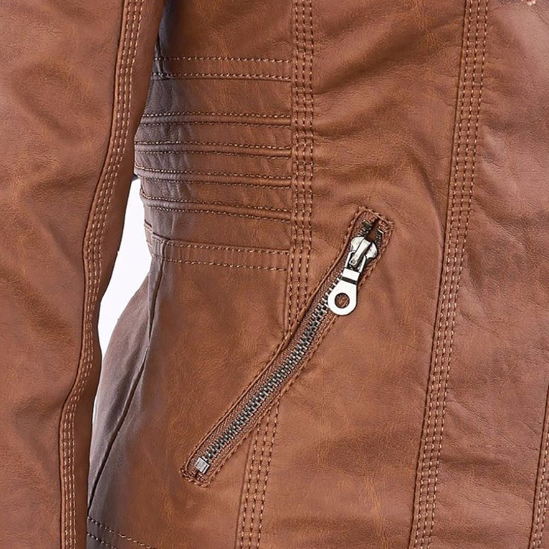 SUENTA Damen Wetterfeste Lederjacke Wasserabweisend Mit Kapuze