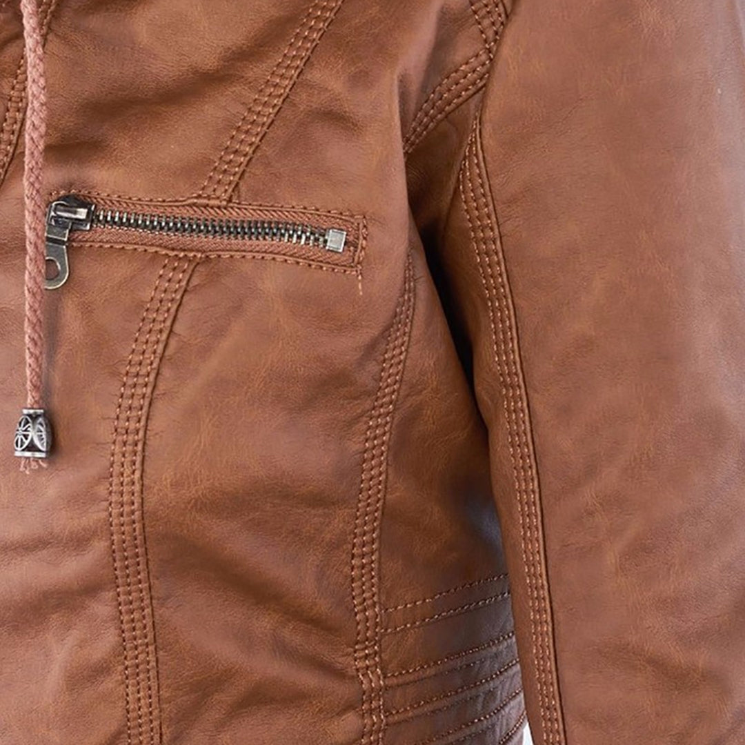 SUENTA Damen Lederjacke Wetterfester Kapuze Schwarz Wasserabweisend