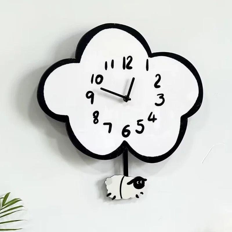 SUENTA Wanduhr Wolkenform Cartoon Stil Leises Uhrwerk Kinderzimmer