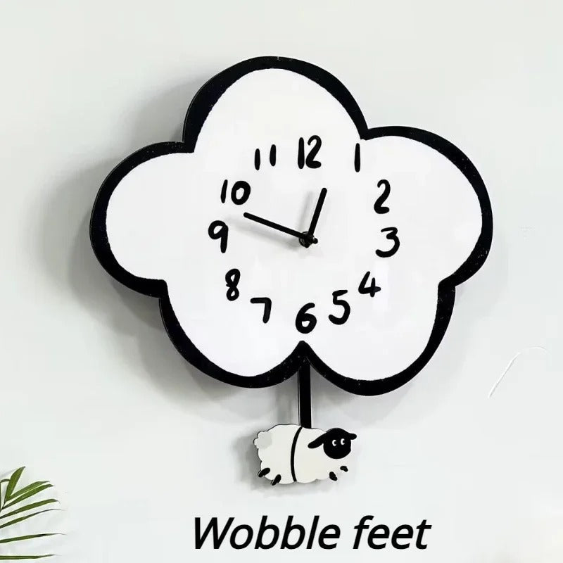 SUENTA Wanduhr Wolkenform Cartoon Stil Leises Uhrwerk Kinderzimmer Wackelfüße