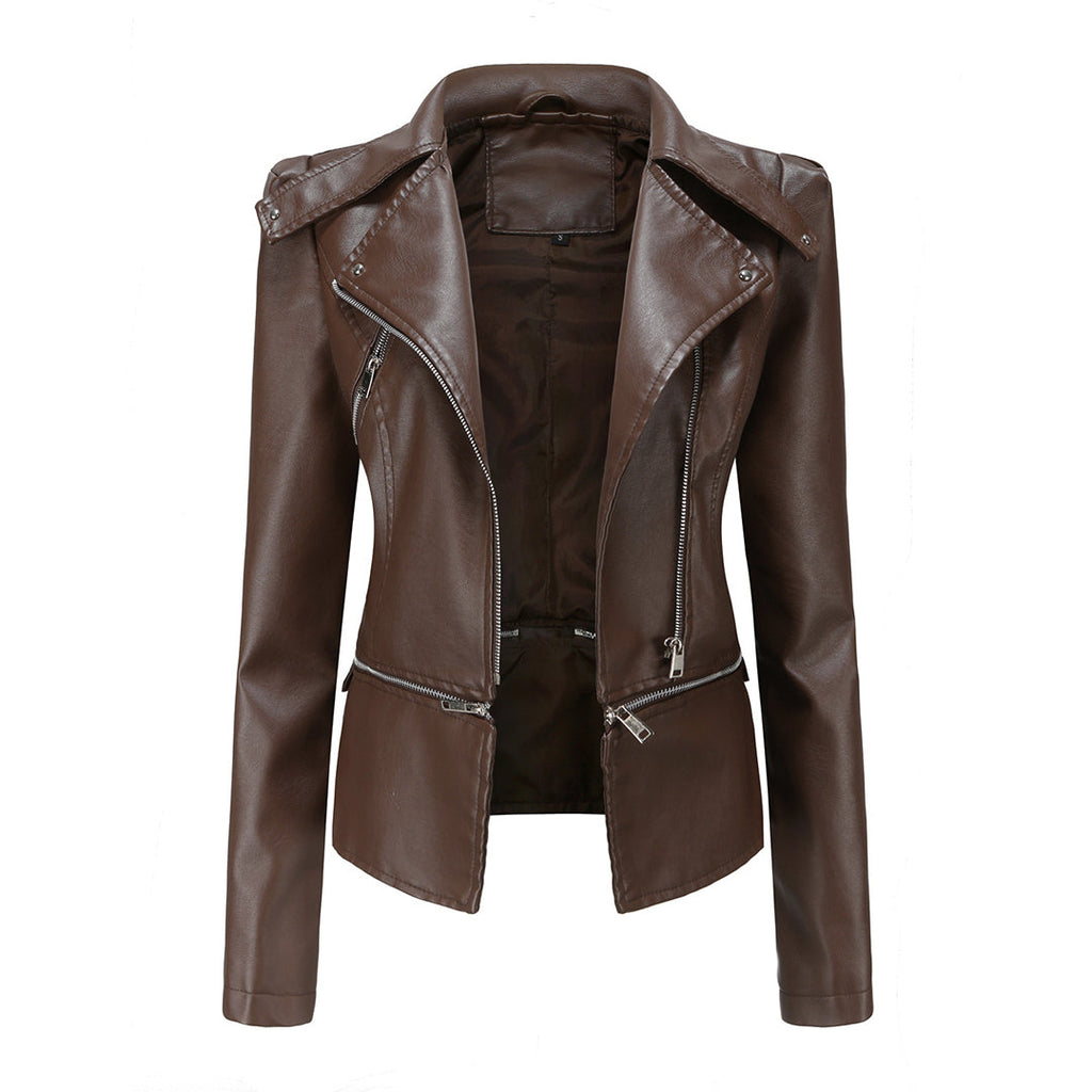 SUENTA Damen Bikerjacke – Schlanke Passform mit Klaren Linien im Lässigen Stil Braun