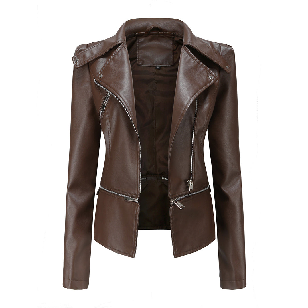 SUENTA Damen Bikerjacke – Schlanke Passform mit Klaren Linien im Lässigen Stil Braun