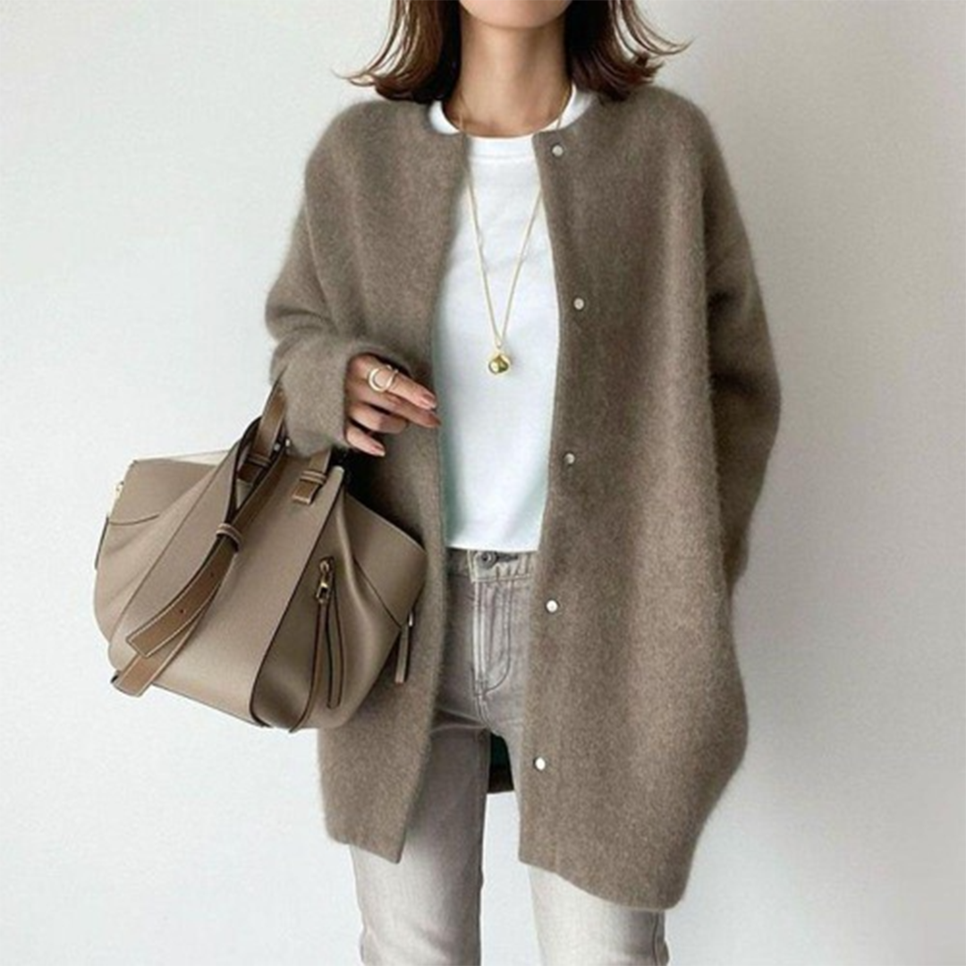 SUENTA Damen Geschmackvolle Strickjacke mit Charakter Eleganz Kaffee
