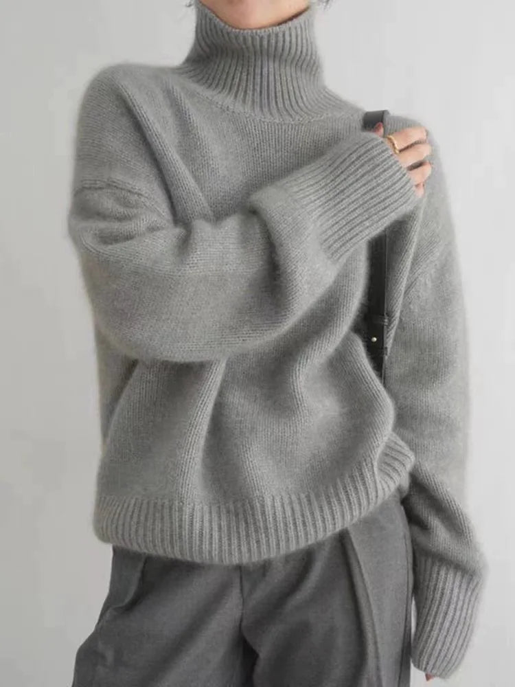 SUENTA Damen Kaschmir Rollkragenpullover Kaschmirpullover Grau