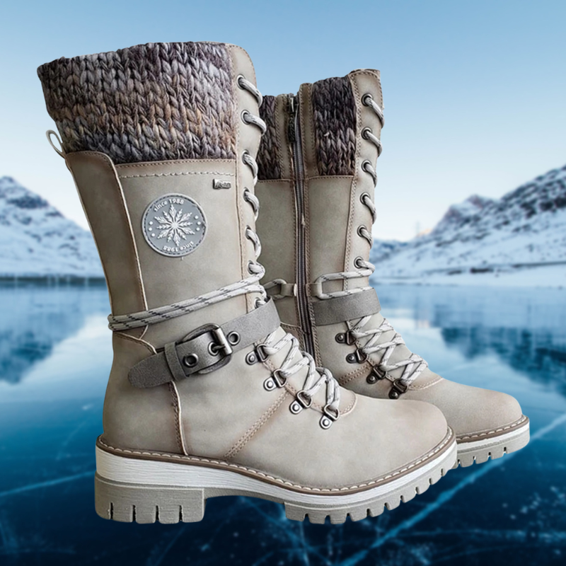 SUENTA Damen Leder Winterstiefel Bequeme Stylishe Innenfutter Beige