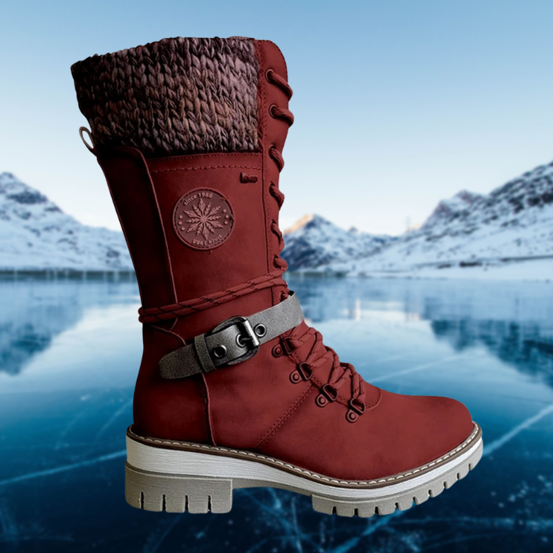 SUENTA Damen Leder Winterstiefel Bequeme Stylishe Innenfutter Rot