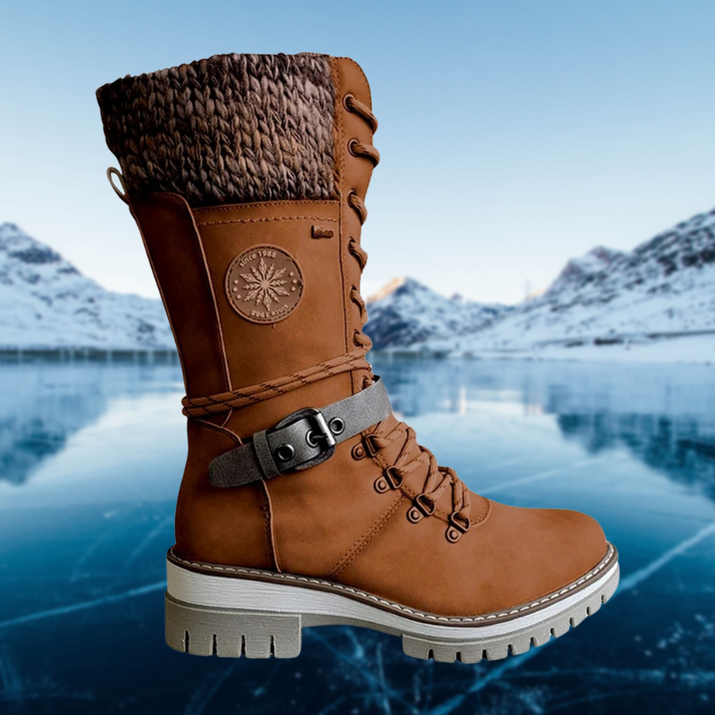 SUENTA Damen Leder Winterstiefel Bequeme Stylishe Innenfutter Braun