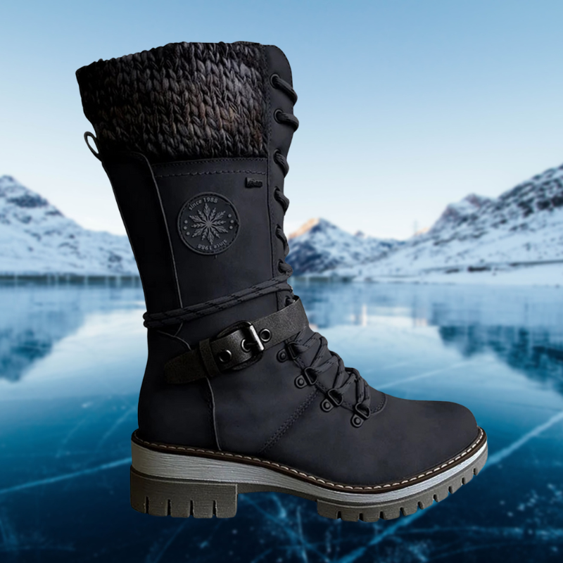 SUENTA Damen Leder Winterstiefel Bequeme Stylishe Innenfutter Schwarz