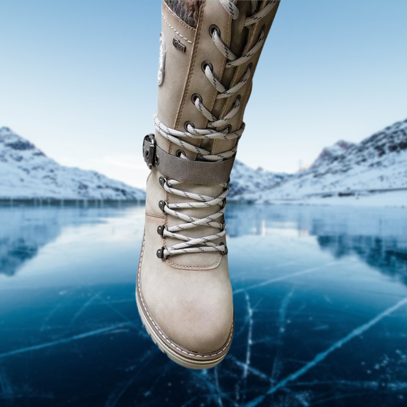 SUENTA Damen Leder Winterstiefel Bequeme Stylishe Innenfutter