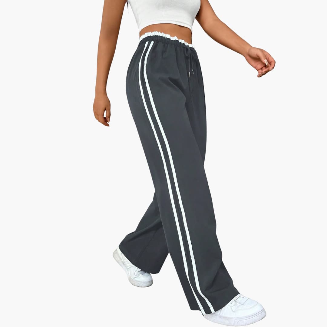 SUENTA Luna | Damenhose mit elastischem Bund und Seitenstreifen Trainingshose – Komfortabel und stilvoll mit Kordelzug Grau