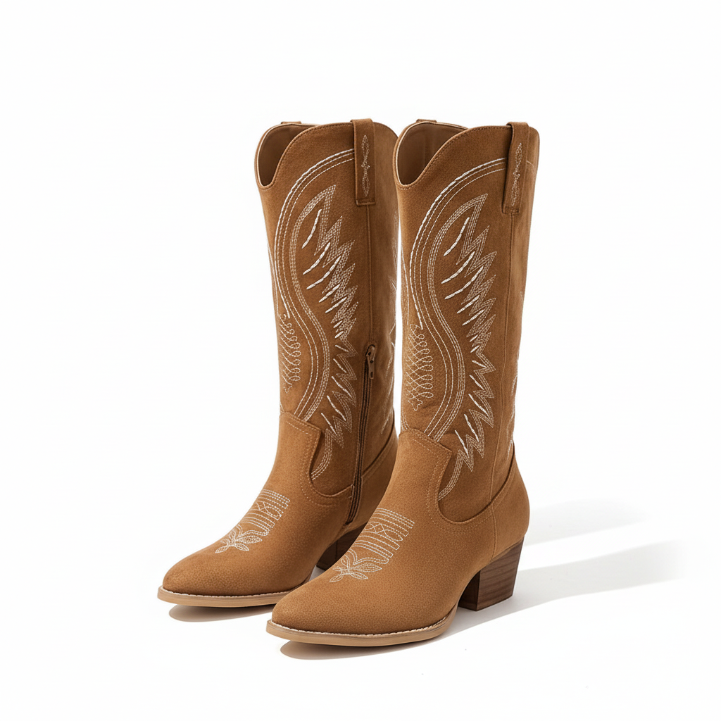 SUENTA Damen-Cowboystiefel Aus Wildleder Mit Blockabsatz Zeitloser Stil