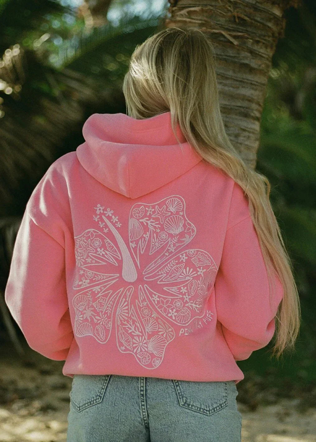 SUENTA Damen-Hoodie Oversized-Passform Baumwollmischung Rückenddruck mit Blumenmotiv Dunkelrosa