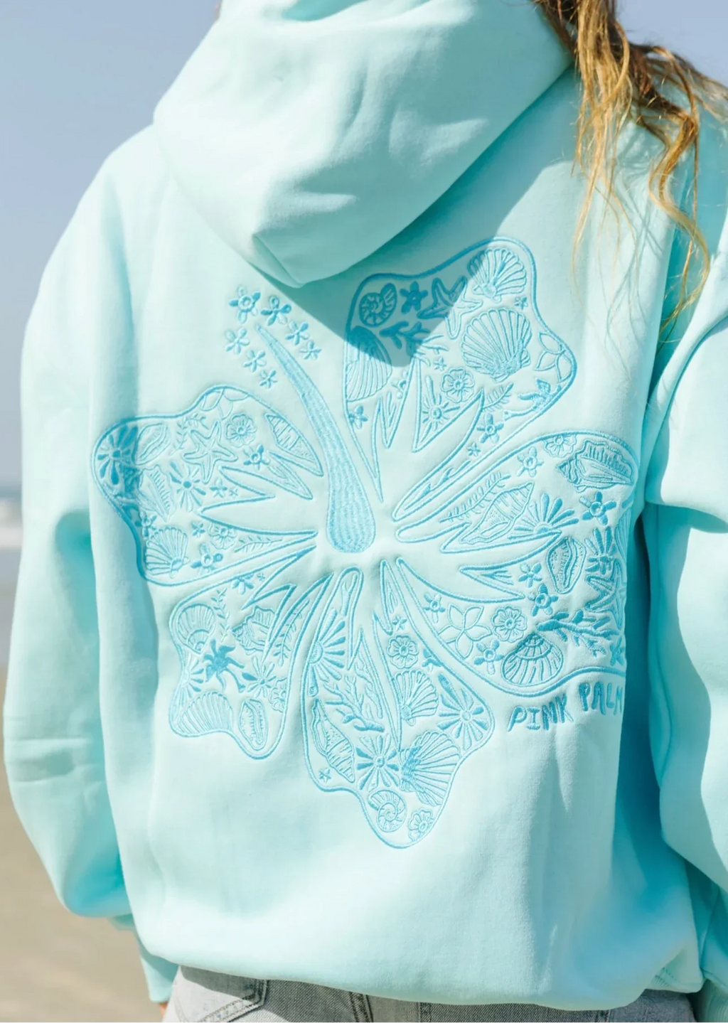 SUENTA Damen-Hoodie Bequeme Passform Weiche Baumwollmischung Rückendruck mit Blumenmotiv Hellblau