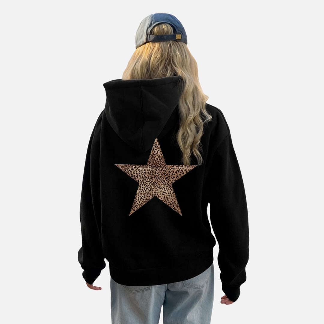 SUENTA Damen-Hoodie Mit Leopardenmuster Warmer Und Bequemer Pullover Mit Leopardensternen