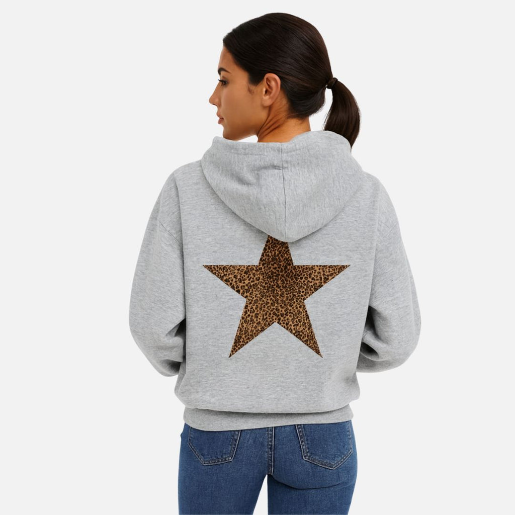 SUENTA Damen-Hoodie Leopardenmuster Sternen Warmer Pullover