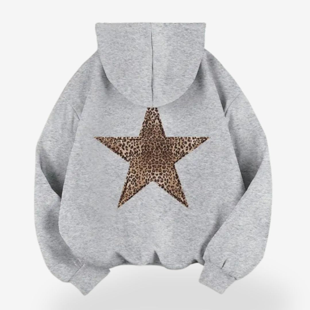 SUENTA Damen-Hoodie Leopardenmuster Sternen Warmer Pullover