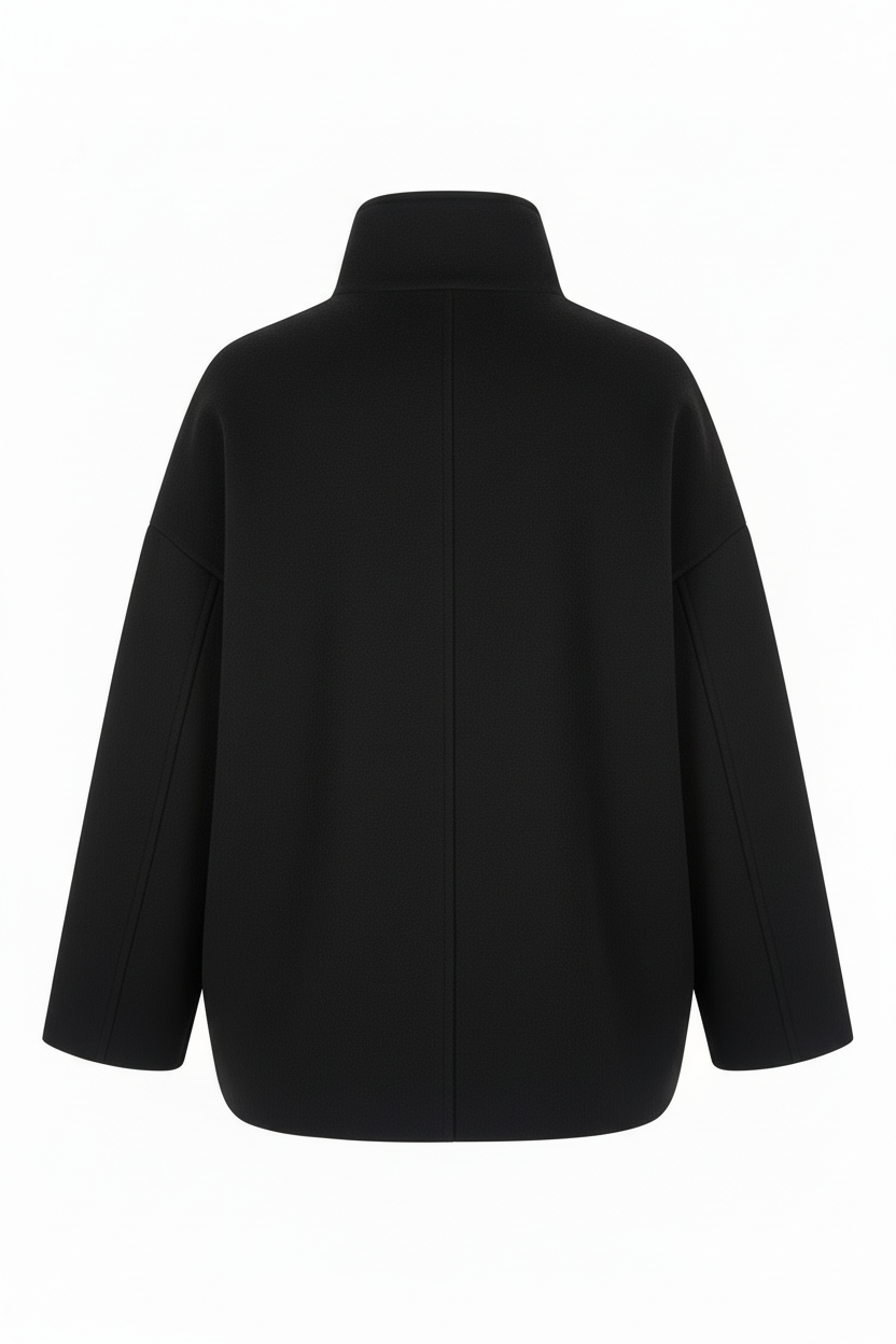 SUENTA Damen-Kurzmantel Oversized-Passform Wollmischung Stehkragen Doppelt Gesteppt