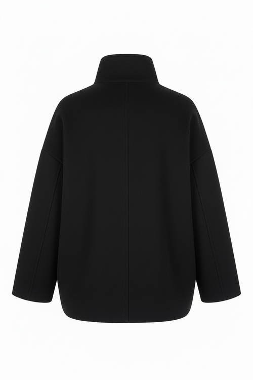 SUENTA Damen-Kurzmantel Oversized-Passform Wollmischung Stehkragen Doppelt Gesteppt