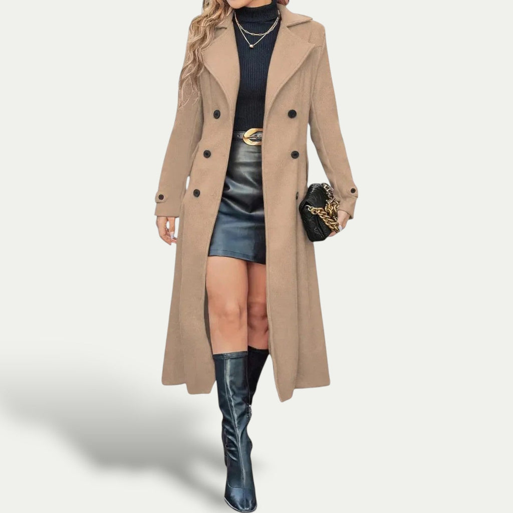 SUENTA Damen-Langmantel Mit Doppelter Knopfleiste Langen Silhouette Khaki