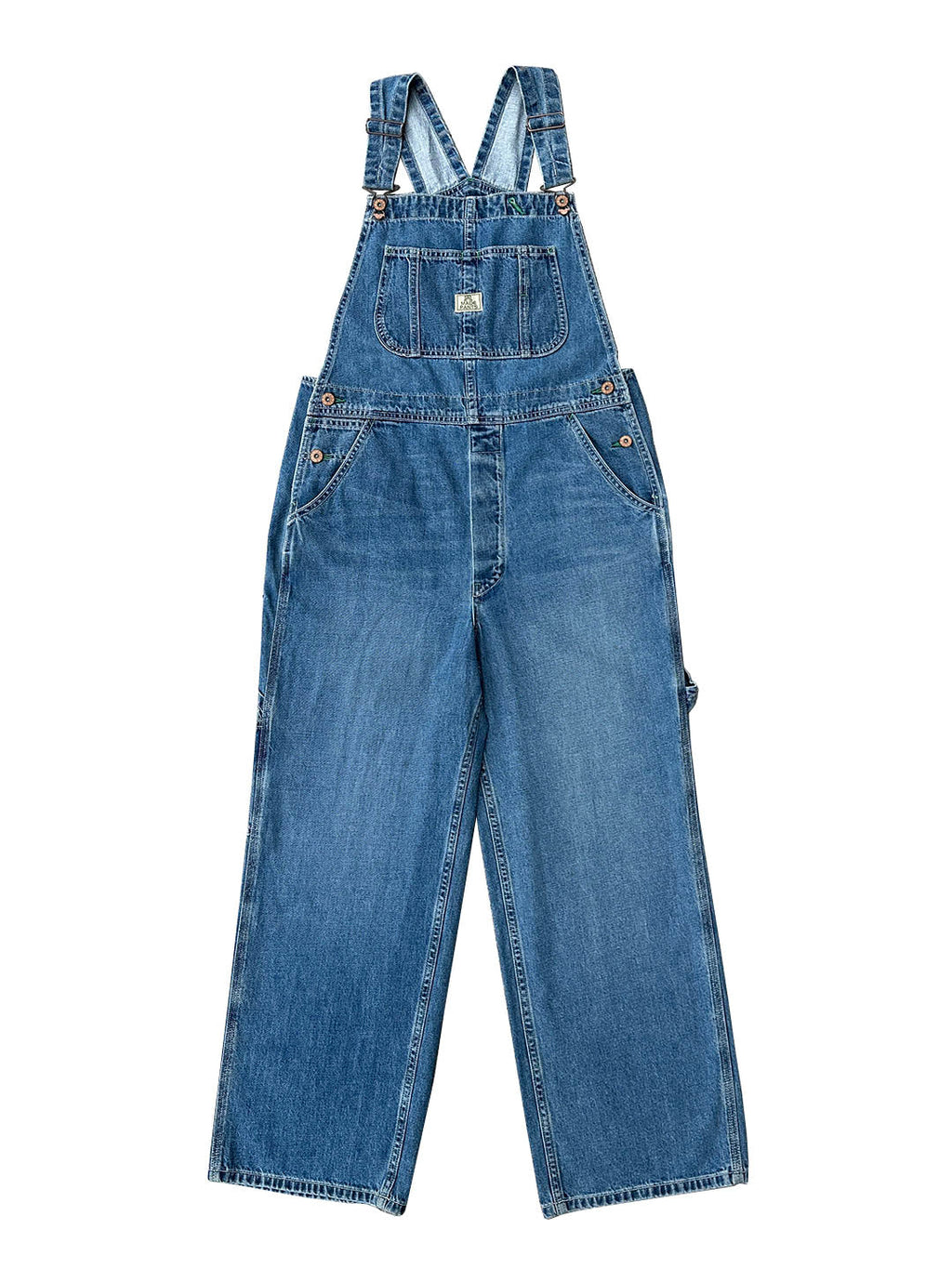 SUENTA Damen-Latzhose aus Denim Vintage-Look praktische Schlaufe grüne Ziernähte