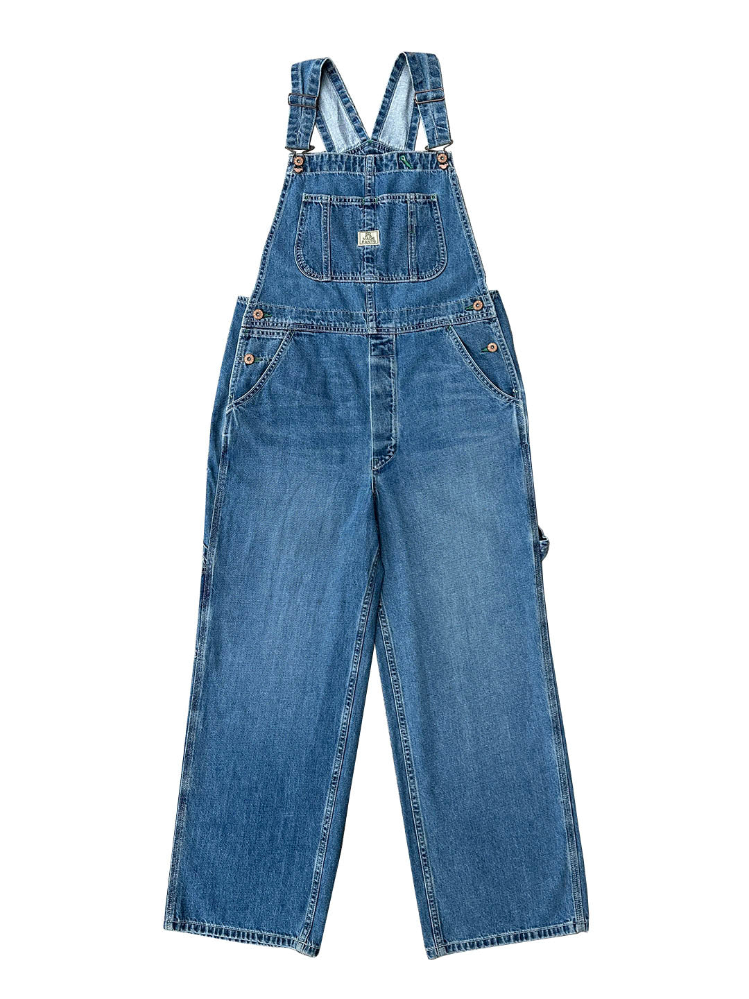 SUENTA Damen-Latzhose aus Denim Vintage-Look praktische Schlaufe grüne Ziernähte