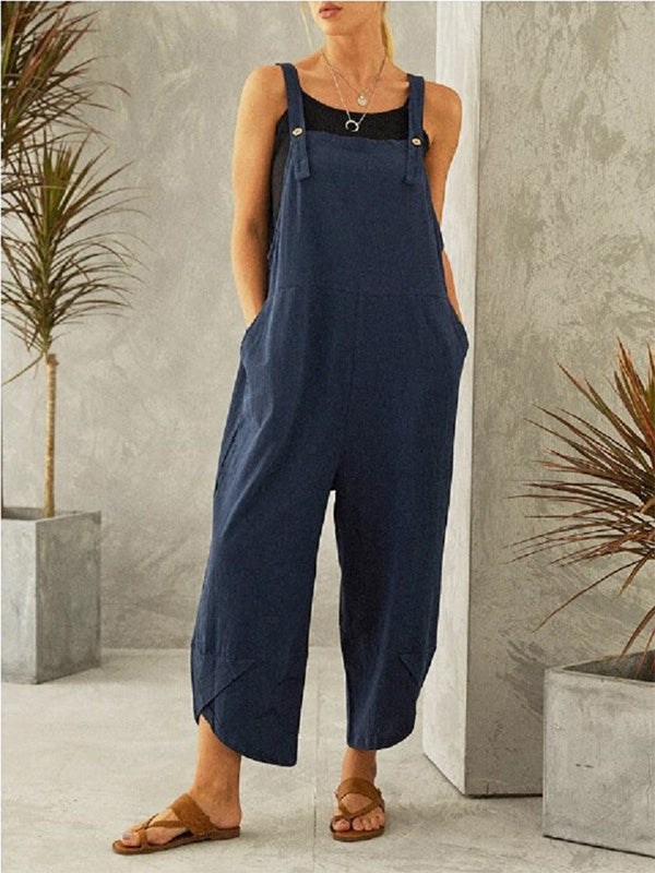 SUENTA Damen-Latzhose Mit Knöpfen Verstellbare Hosenträger Mit Knöpfen Zwei Taschen Marineblau