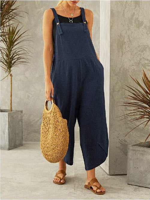 SUENTA Damen-Latzhose Mit Knöpfen Verstellbare Hosenträger Mit Knöpfen Zwei Taschen