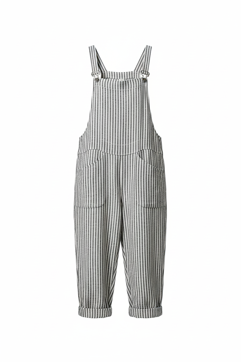 SUENTA Damen-Latzhose Mit Streifen Und Weitem Bein 80 % Baumwolle, 20 % Leinen