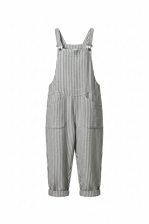 SUENTA Damen-Latzhose Mit Streifen Und Weitem Bein 80 % Baumwolle, 20 % Leinen