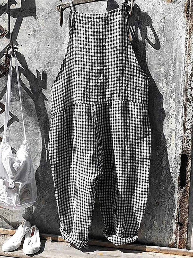 SUENTA Damen-Latzhose Mit Streifen Und Weitem Bein 80 % Baumwolle, 20 % Leinen