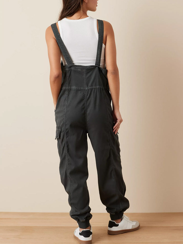 SUENTA Damen-Latzhose Mit Lockerem Schnitt Und Cargo-Latz 100% Baumwolle Cargotaschen