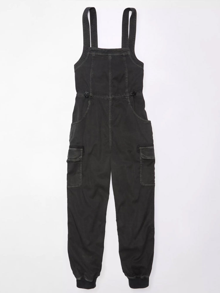 SUENTA Damen-Latzhose Mit Lockerem Schnitt Und Cargo-Latz 100% Baumwolle Cargotaschen