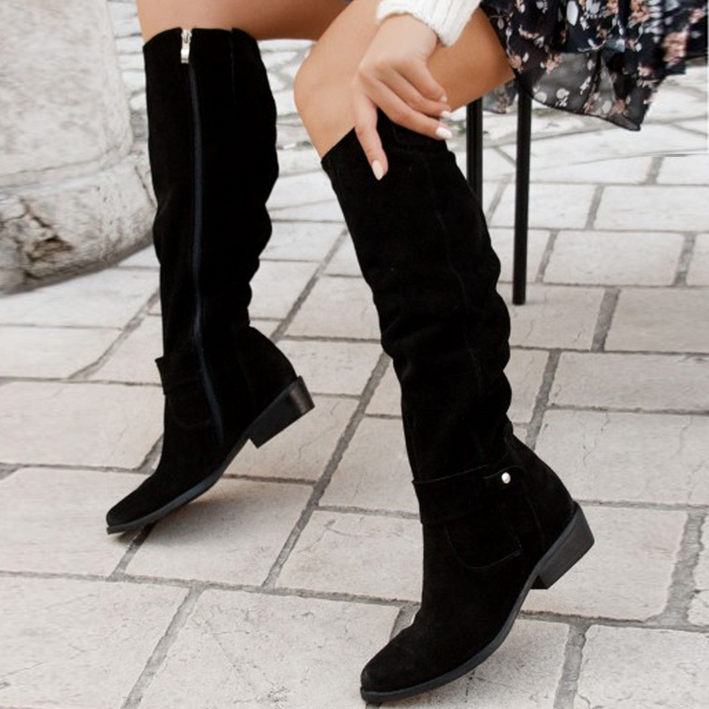 SUENTA Damen Overknee-Stiefel – Seitlicher Reißverschluss & Oberschenkelhoch Schwarz