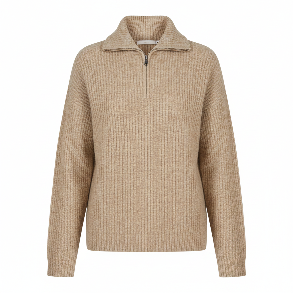 SUENTA Damen-Pullover Mit Halbem Reißverschluss Und Taillierter Passform