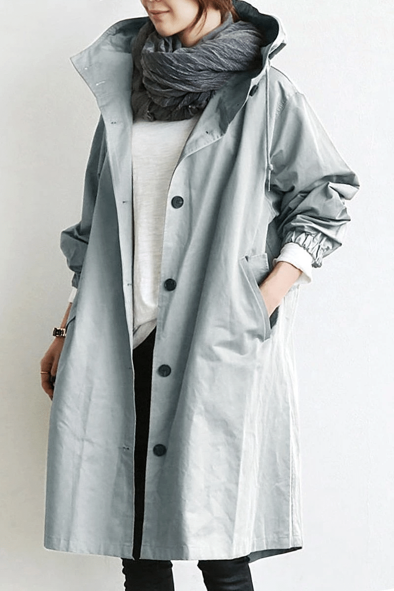 SUENTA Damen-Regenmantel Trenchcoat – Longline & Oversize-Kapuze Kohle