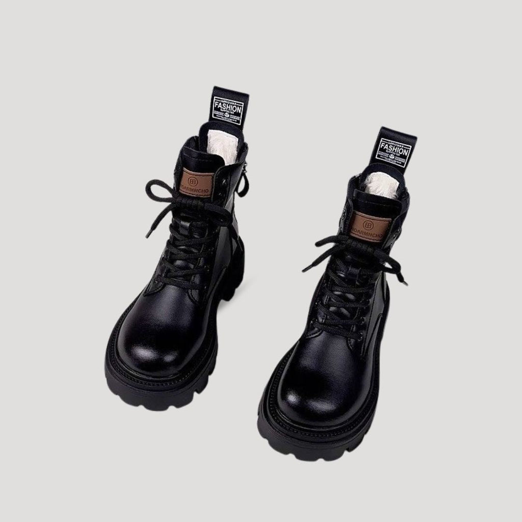 SUENTA Damen-Schnürstiefeletten mit Fellfutter Diese Schicke Stiefel Schwarz